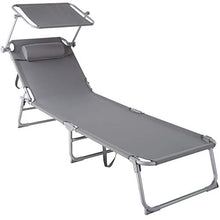 TecTake 800772 Sedia a Sdraio con Parasole, Schienale Regolabile in 4 Posizioni, Rivestimento Resistente, Giardino Spiaggia Lettino da Sole - Disponibile in Diversi Colori (Grigio | No. 403413)