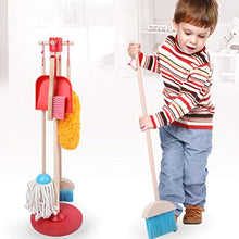 jojofuny 6Pcs Bambini Set di Pulizia Finta Play Spazzamento Scopa Mop Spolverino Spazzola Paletta Appeso Basamento di Pulizia Giocattoli per I più Piccoli Montessori Stelo di Abilità
