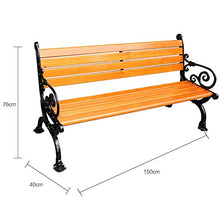 Banc de jardin banc de parc Support en aluminium moulé robuste, banc résistant aux intempéries extérieur antirouille, Banc de terrasse à lattes de bois massif anticorrosion 2-3 personnes