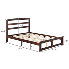 Fgasad - Struttura letto in legno di pino massiccio marrone con rete a doghe e testiera, adatta per materassi matrimoniali 206 x 157 cm, con piattaforma in legno per adulti e bambini