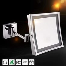SHY Specchio per Il Trucco a LED da Parete, Specchio da Bagno, Lente d'Ingrandimento 3X Pieghevole in Acciaio Inossidabile, Specchio da Barba, Quadrato, Argento