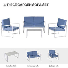 Outsunny Salotto da Giardino, Divano da Giardino, Set Mobili da Esterno con Poltrona da Giardino, Bianco e Blu