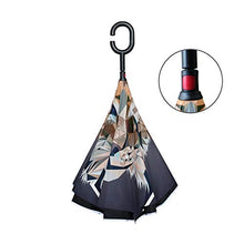LENNEL Doppio Strato Antivento Design C Manico con Notte Strisce Riflettenti Di Sicurezza Geometrica Tigre Reverse Pieghevole Inverti Ombrelli