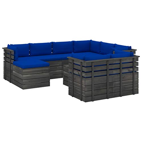 FAMIROSA Set Divani da Giardino Pallet 10 pz con Cuscini Massello Pino-2089