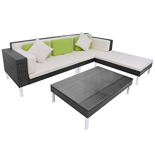 SKM Set Divani da Giardino 4 pz con Cuscini in Polyrattan Nero (51.2kg)