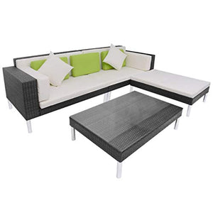 SKM Set Divani da Giardino 4 pz con Cuscini in Polyrattan Nero (51.2kg)