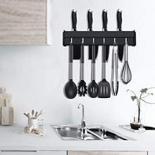 duoledaeu Porta Utensili da Cucina da Parete con 6 Gancio,40cm Barra Portautensili Cucina Appendi Mestoli da Cucina, Porta Mestoli da Cucina con Colla Brevettata & Autoadesivo,Alluminio, Nero