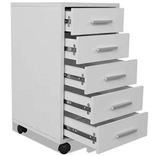 BIGTO - Armadietto da ufficio con ruote con 5 cassetti, in truciolato, con cassetti da giardino, colore: bianco, 33 x 38 x 63 cm