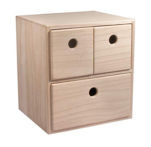 Rayher cassettiera mini in legno con 3 cassetti, legno naturale non trattato, 21x18x23cm, per piccoli oggetti, cancelleria, da colorare e decorare, 62908505