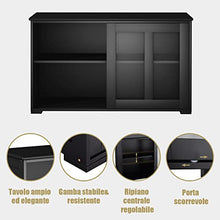 COSTWAY Armadietto da Cucina Mobile Laterale Multiuso con Ante Scorrevoli, in MDF e Vetro, 106,5 x 33 x 62,5 cm (Nero)