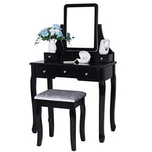zhangfengjiao Mini Comò in Legno Massello in Stile Europeo, Comò con Sedia, Cassetto E Specchio, Adatto per Camera da Letto, Bagno (Nero)