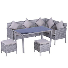 Set Salotto da Giardino in Rattan 2 Divani Angolari Tavolino 2 Sgabelli Miozzi Grigio