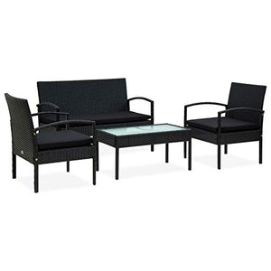 Tidyard Set Tavolino e Sedie da Giardino con Cuscini in Polyrattan,Set Salotto da Giardino,Divano 2 Poltrone e Tavolino in Polyrattan,Nero