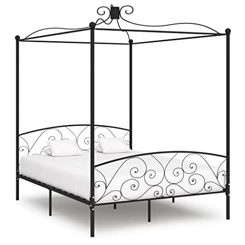 SKM Letto a Baldacchino Nero in Metallo 180x200 cm (31.9kg)