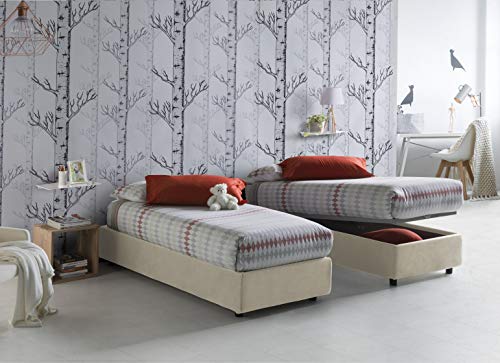 Talamo Italia Letto contenitore Singolo Silvia Sommier, Made in Italy, Letto con rivestimento in tessuto, Apertura frontale, adatto per materasso cm 80x190, Panna