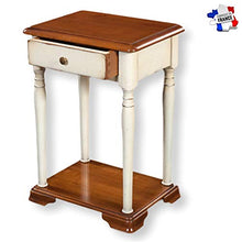 GONTIER - Comodino a colonne di ciliegio massiccia, bitono, colore: Bianco crema e ciliegio D