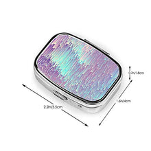 Portapillole in metallo con brillantini iridescenti quadrati a due scomparti per medicinali e medicinali, organizer da tasca o da viaggio