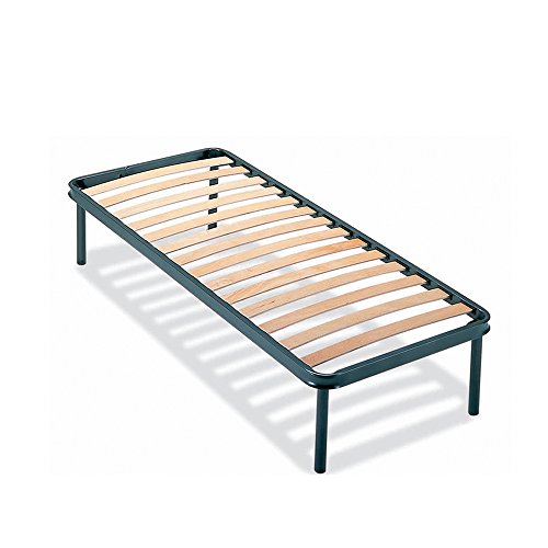 Dormidoro Rete Letto Ortopedica Singola 80x190cm | 14 Doghe Legno Faggio | Struttura Acciaio H50mm | Piedi Avvitabili | Anticigolio | Barra Centrale | Altezza Totale 35cm