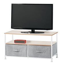 mDesign Tavolino porta TV minimale con struttura in metallo — Mobile TV con 2 ripiani e comodi cassetti in fibra sintetica per gli accessori — Elegante mobile hifi con ripiani in MDF — grigio