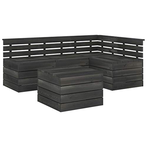 FAMIROSA Set Divani da Giardino su Pallet 5 pz Legno Pino Grigio Scuro-3740