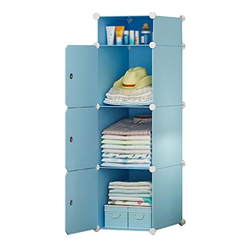 Locker Ripiano Armadio Organizzatore di Plastica 4-Layer 3-Gitter Scaffali 3 Porte Abbigliamento Piedi Camera da Letto Casa Blu 39X47X129CM MUMUJIN