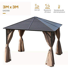 Outsunny Gazebo da Giardino con Tende Laterali 12 Picchetti Gancio per Lampada Alluminio, Poliestere, Acciaio 298x298cm Marrone e Nero