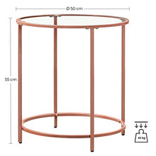 VASAGLE Tavolino da caffè, Tavolino Rotondo con Piano in Veltro Temperato e Struttura in Metallo Colore Oro Rosa, per Soggiorno, Balcone, Decorativo, Comodino, Oro Rosa LGT020A02