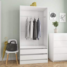 Cikonielf Armadio Aperto Camera da Letto con 2 Cassetti 1 Ampio Scomparto con Asta per Appendere i Vestiti 100 x 50 x 200 cm Bianco lucido