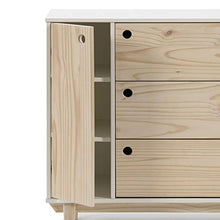 VS Venta-stock Cassettiera Roma 1 Porta e 3 Cassetti in Bianco, Gambe e Frontali in Legno Naturale