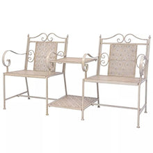 SHENGFENG Panca da giardino bianca, sedia a 2 posti, in acciaio, panca per sedersi, panca da esterno, 161 x 58 x 90 cm