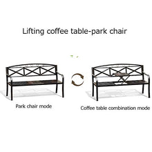 Tavolino da caffè piccolo con sollevamento da panca da 59 pollici, panchina da giardino in metallo con cuscini e cuscini, panchina per il tempo libero con decorazione di mobili da giardino, per balc