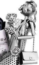 Brubaker, porta bottiglia di vino in metallo con scultura raffigurante due amanti e biglietto d'auguri