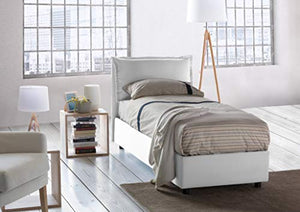 Talamo Italia Letto contenitore Singolo Veronica, Made in Italy, Testata e rivestimento in tessuto, Apertura laterale, con materasso cm 80x190 incluso, Bianco