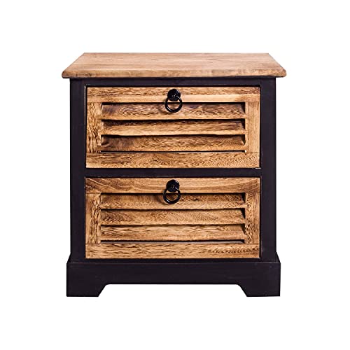 Rebecca Mobili Re4548 - Mobiletto Comodini con 2 cassetti, Legno, Urban Retrò, Nero/Marrone, 45 x 42 x 29 cm