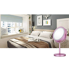 Specchio da trucco da tavolo, 360 gradi doppio specchio (ingrandimento su un lato) regolabile in tre colori LED Touch Light per bagno e toeletta