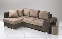 Dafne Italian Design Divano Letto angolare 2 posti con penisola a Sinistra. Similpelle Marrone, Tessuto Fango (cm. 267 x 158 x 88h)
