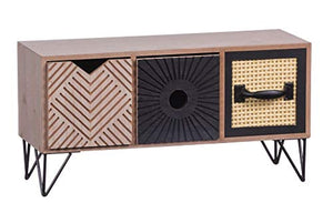 AD TREND-STAR Mobile Mobiletto in Legno MDF e Rattan 3 cassetti 33 x 12 x 12 cm