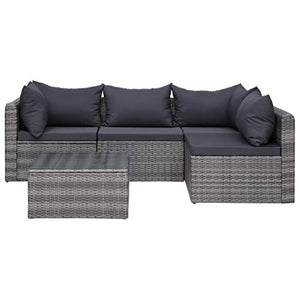 mewmewcat Set Divani da Giardino 5 pz con Cuscini in Polyrattan Grigio,5 pz Set Divani da Giardino in Polyrattan Grigio con Cuscini,Divano Modulare Giardino Rattan,Divano Angolare Rattan Esterno