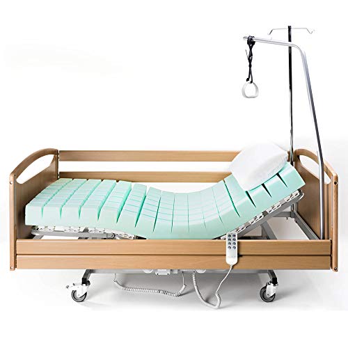Goldflex - Letto Degenza Ospedaliero Ortopedico 90X195 Singolo Sanitario, Robusto Anziani, Malati, disabili, Rete elettrica 2 Motori indipendenti, Carrello ELEVATORE 80cm, 4 Ruote + Freni, sponde