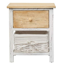 Rebecca Mobili Comodino piccolo, cassettiera con 2 cassetti di vimini, legno, bianco, shabby chic, camera bagno - Misure: 42 x 40 x29 cm (HxLxP) - Art. RE4196