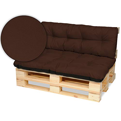 SuperKissen24. Cuscino per Bancale Divano Pallet 120x80 cm con Schienale 120x38 cm Seduta Impermeabile e Comodo per Divanetti da Esterno - Marrone