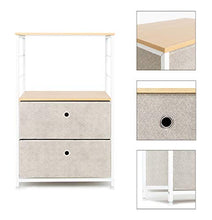 Suhu Cassettiera Piccolo Design Armadietto Bagno con 1 Ripiano Aperto 2 Cassetto Comodino Camera da Letto Metallo Tavolino da Salotto Moderno Soggiorno Cameretta in Legno+Acciaio Bianco+Beige