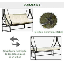 Outsunny Dondolo da Giardino 3 Posti con Tetto Parasole Trasformabile Letto in Poliestere Crema, 196 x 117 x 178cm