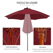 Outsunny Ombrellone da Giardino Φ257x253cm ed Esterni con Tettuccio Antivento in Poliestere Rosso e Palo in Legno