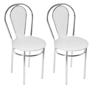 Sedia da Pranzo Moderna in Ecopelle, Sedia da Sala da Pranzo, Set di 2 Sedie da Pranzo con Gambe in Metallo - Tulipan Plus - Colore: Bianco - Set di 2
