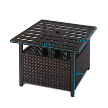 COSTWAY Tavolo di Vimini Giardino con Foro per Ombrellone, Struttura in Acciaio, Rattan, Marrone, 55,5x55,5x46cm