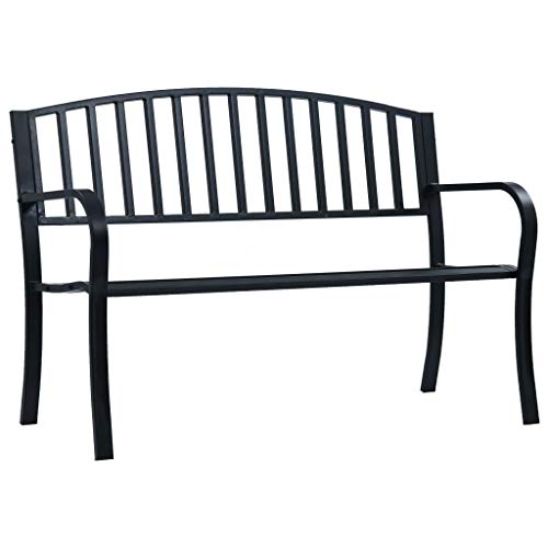 GOTOTOP Panchina da Giardino con Braccioli Curvati Elegante Robusta Classica Panca Arredi da Esterno Sedute 125 x 53 x 82 cm Nera in Acciaio