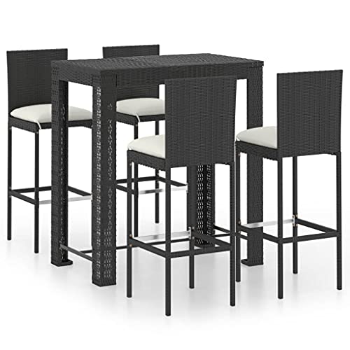 vidaXL Set Bar da Giardino 5 pz con Cuscini Polyrattan Nero
