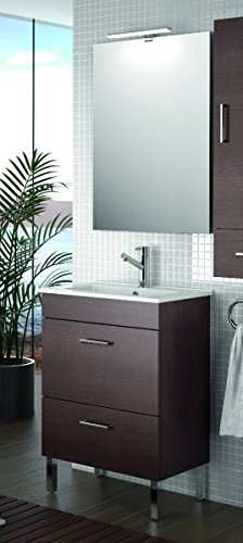 Yellowshop - Mobile Mobiletto da Bagno in Legno Cm 60 Completo di Lavabo in Porcellana E Specchiera Arredo Moderno Modello Almagro 600 (Wengé)