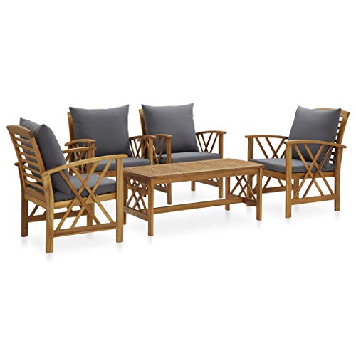 SKM Set Divani da Giardino 5 pz con Cuscini in Massello di Acacia (48kg) Marrone-7994